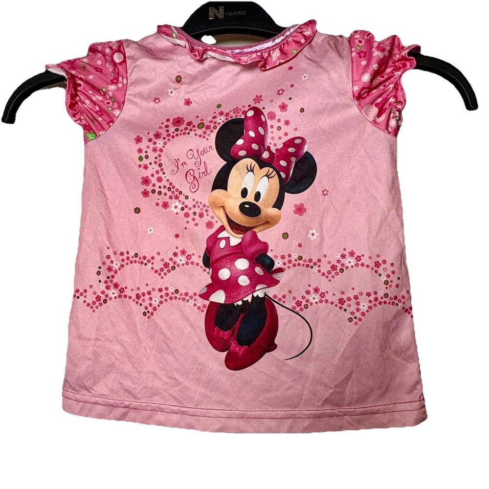 Disney Minnie Mouse Shirt 5T Vintage Y2K Silky Smooth Material Pink Ruffles